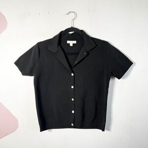 All:Row Button Up Top Women Small Black Casual Minimalist